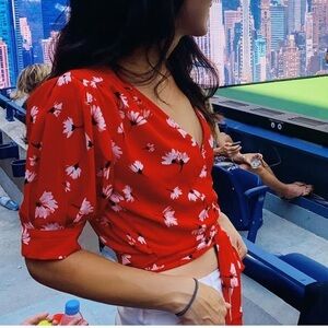 Brand New Floral Red Wrap Top w Tags